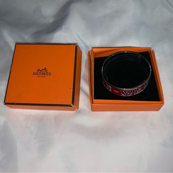 authentic HERMÈS palladium & enamel CUFF size PM - Picture 2 of 13